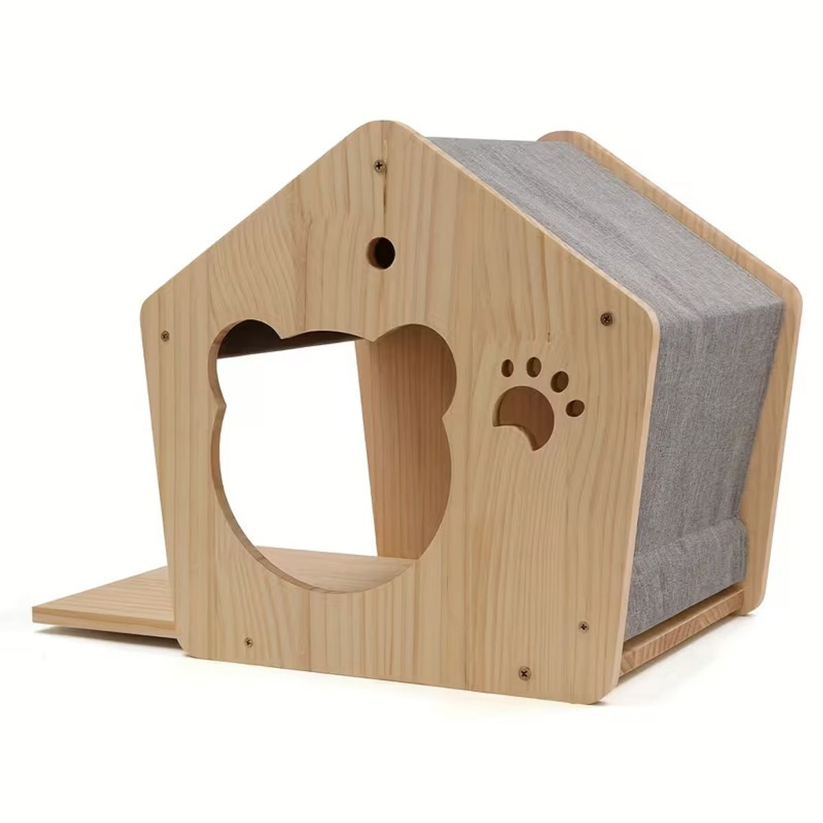 Natural Wood Cat House with Scratchable Roof