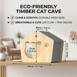 Natural Wood Cat House with Scratchable Roof