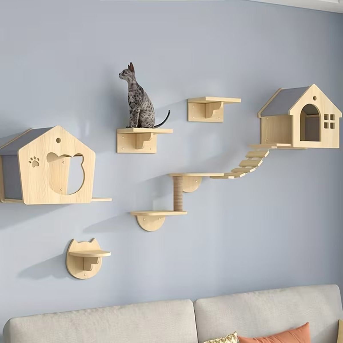 Natural Wood Cat House with Scratchable Roof