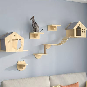 Natural Wood Cat House with Scratchable Roof