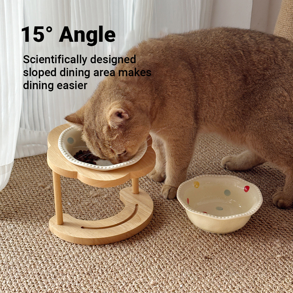 Ceramic Pet Bowl With Elevated Wooden Stand Hygienic & Stable Feeder