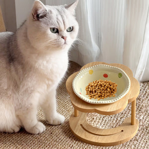 Ceramic Pet Bowl With Elevated Wooden Stand Hygienic & Stable Feeder