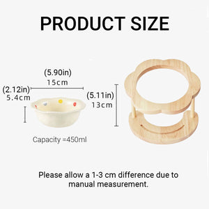 Ceramic Pet Bowl With Elevated Wooden Stand Hygienic & Stable Feeder