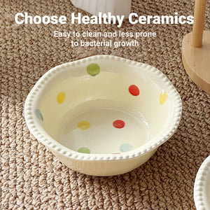 Ceramic Pet Bowl With Elevated Wooden Stand Hygienic & Stable Feeder