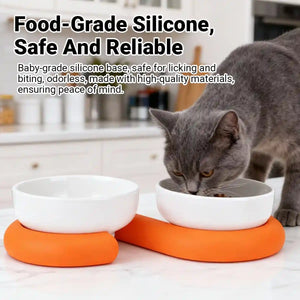 Ceramic Cat Bowl Set with Silicone Non-Slip Base