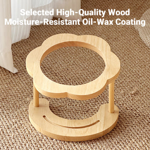 Ceramic Pet Bowl With Elevated Wooden Stand Hygienic & Stable Feeder