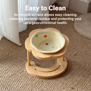 Ceramic Pet Bowl With Elevated Wooden Stand Hygienic & Stable Feeder