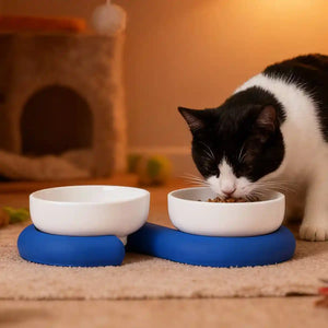Ceramic Cat Bowl Set with Silicone Non-Slip Base