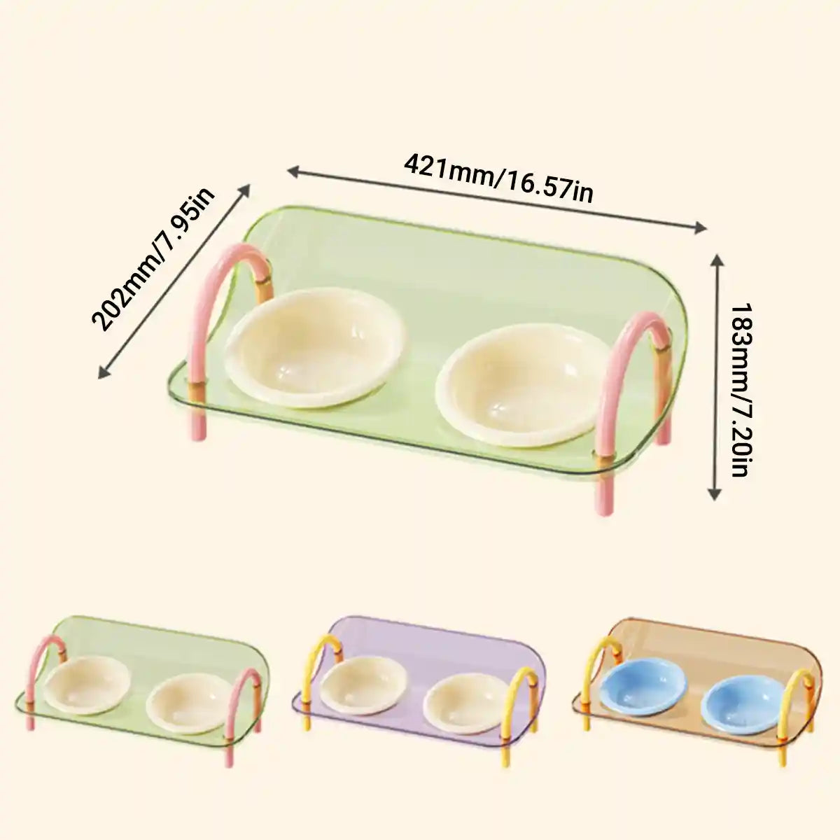 Adjustable Raised Ceramic Pet Double Bowl for Cats and Small Dogs