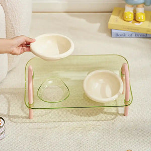 Adjustable Raised Ceramic Pet Double Bowl for Cats and Small Dogs