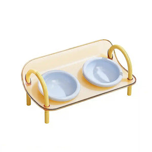 Adjustable Raised Ceramic Pet Double Bowl for Cats and Small Dogs