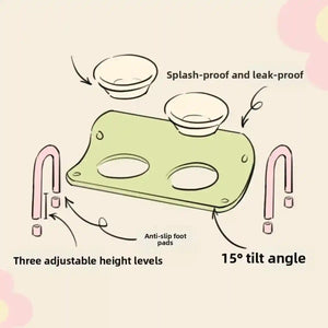 Adjustable Raised Ceramic Pet Double Bowl for Cats and Small Dogs