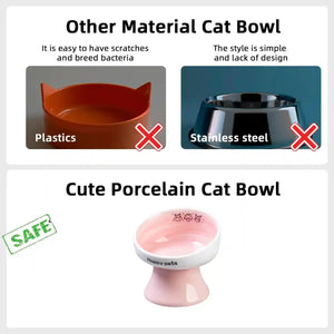 Ceramic Raised Cat Bowl with 15° Tilted Design