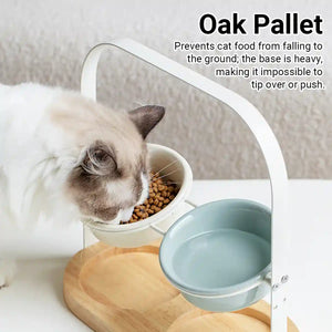 Ceramic Cat Bowl Elevated Adjustable Tilted Pet Feeder