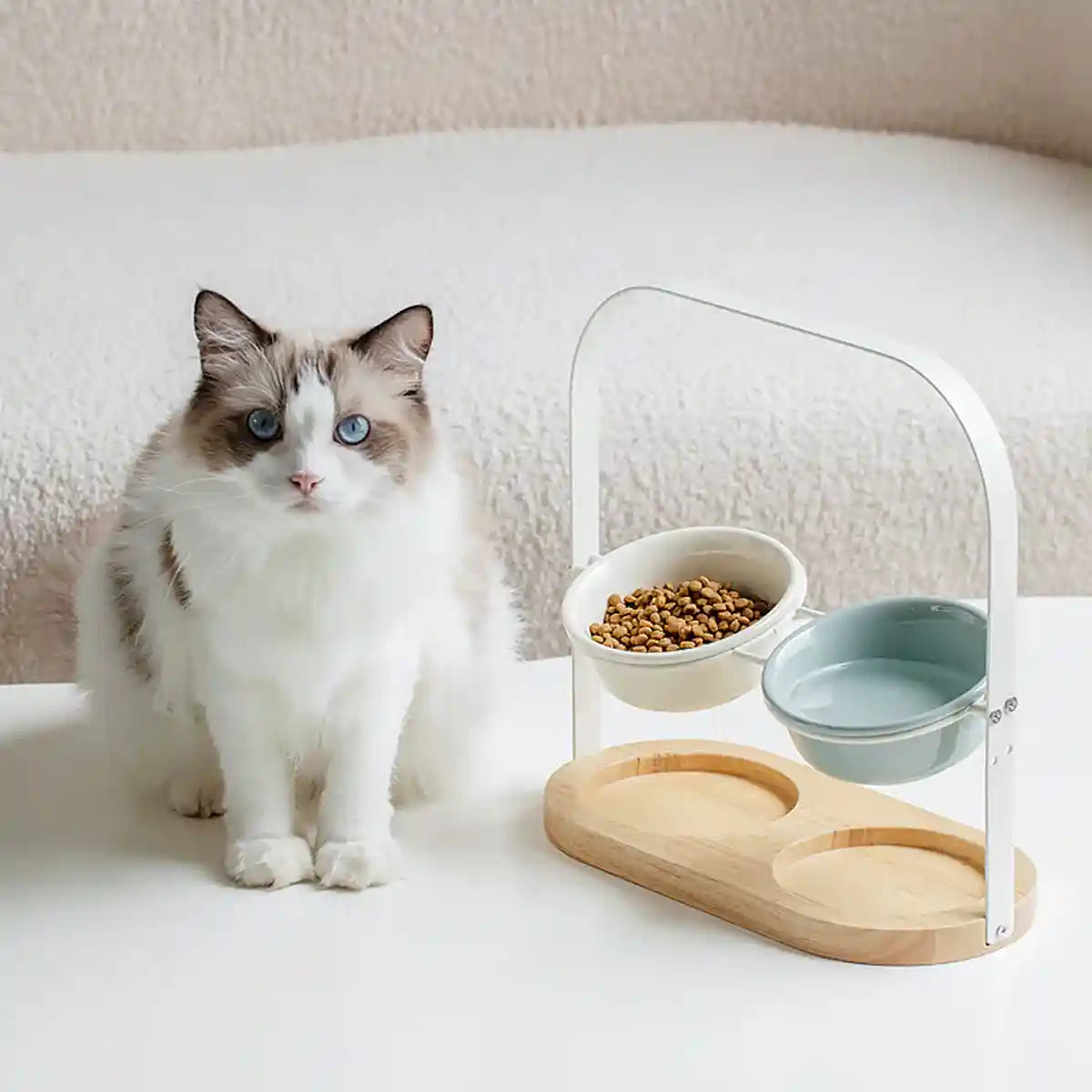 Ceramic Cat Bowl Elevated Adjustable Tilted Pet Feeder