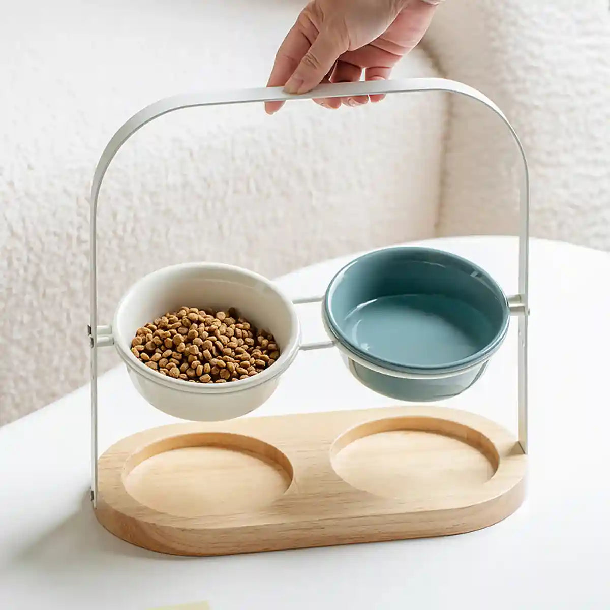 Ceramic Cat Bowl Elevated Adjustable Tilted Pet Feeder