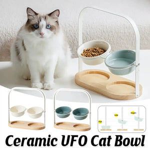 Ceramic Cat Bowl Elevated Adjustable Tilted Pet Feeder