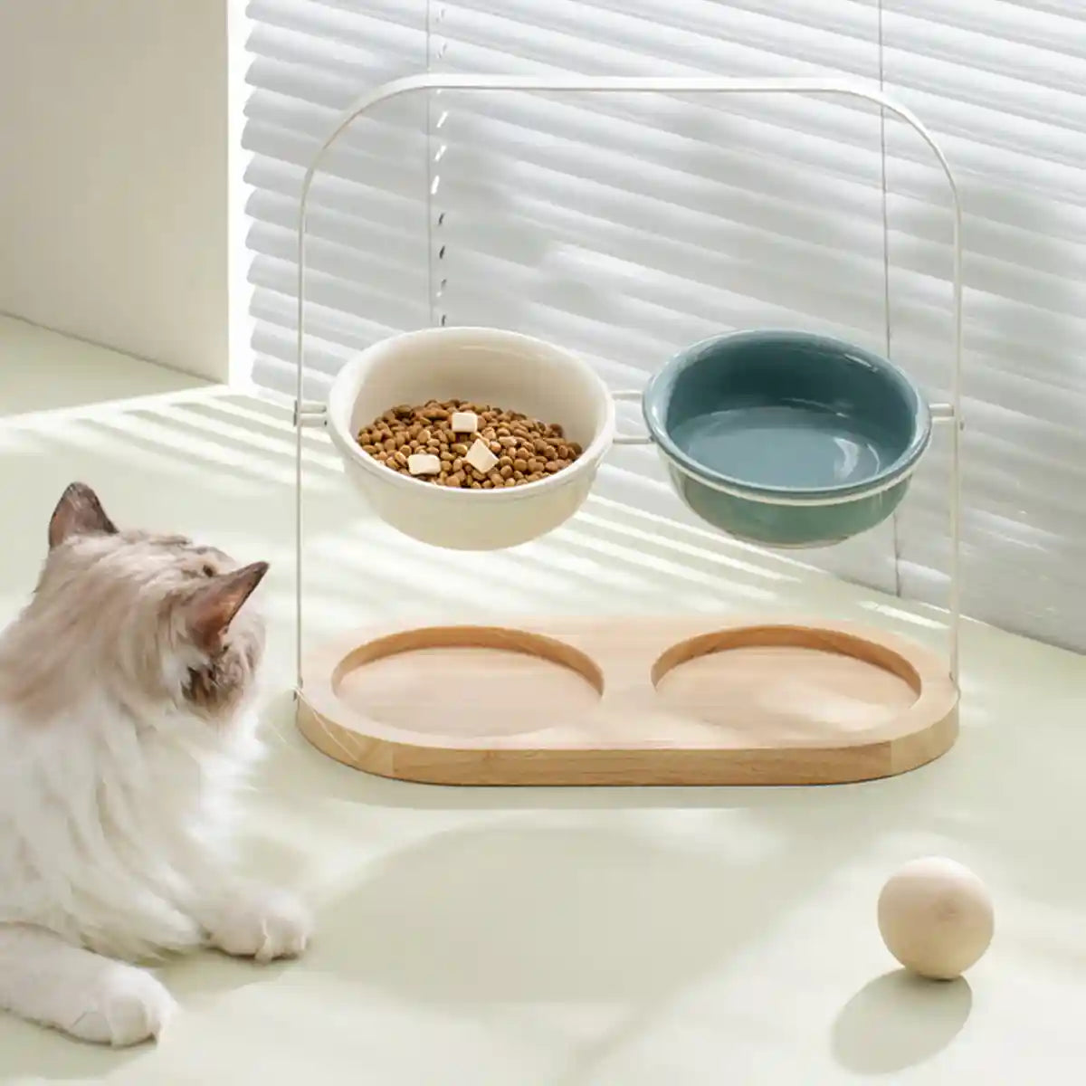 Ceramic Cat Bowl Elevated Adjustable Tilted Pet Feeder