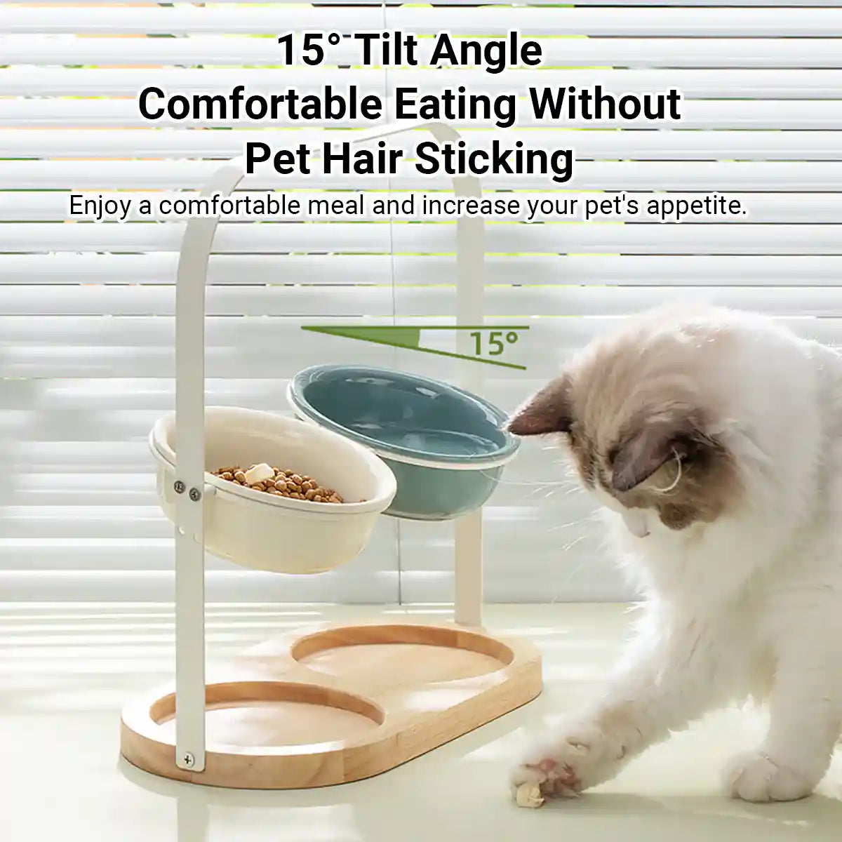 Ceramic Cat Bowl Elevated Adjustable Tilted Pet Feeder