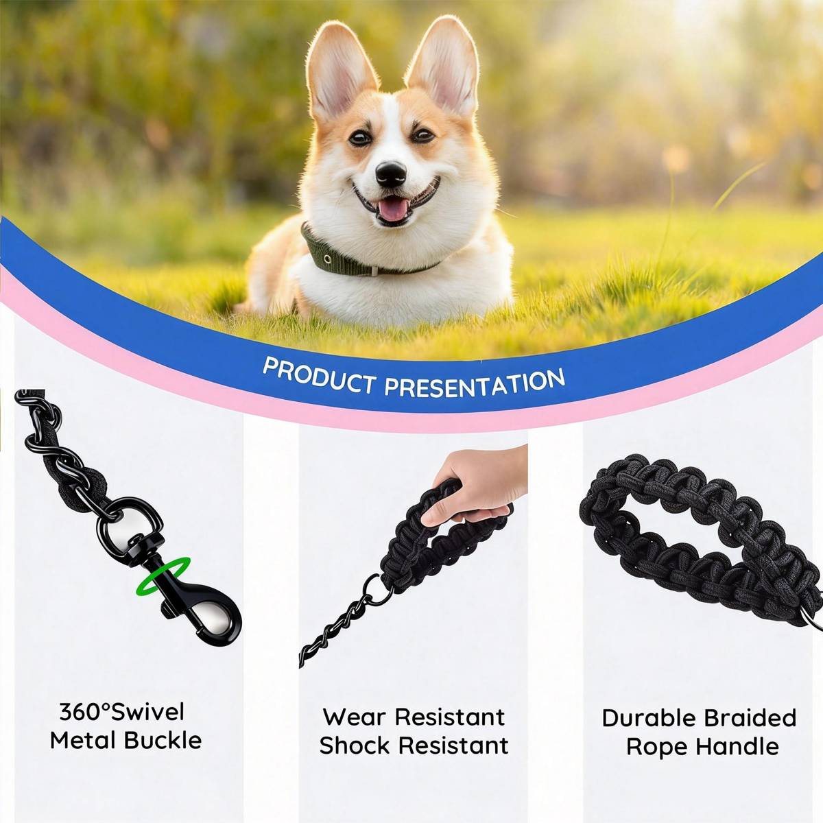 Chew Proof Dog Leash Heavy Duty Metal Chain Leash