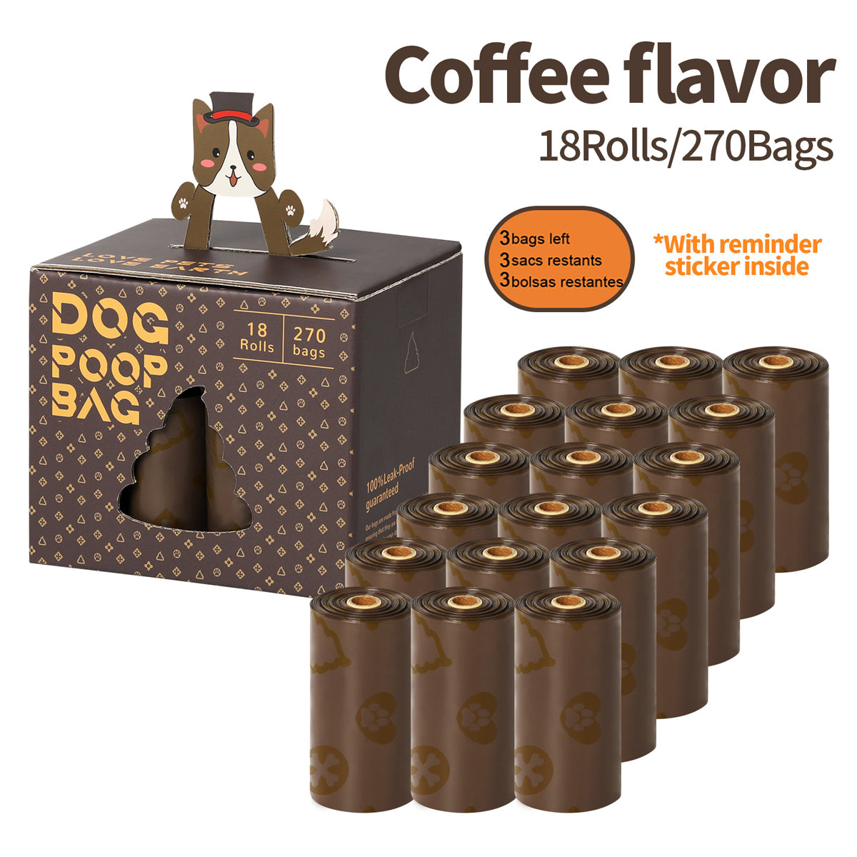 Coffee Scented Pet Poop Bags 270pcs (18 Rolls) Leakproof