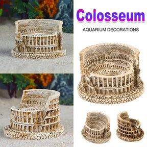 Roman Colosseum aquarium ornament with weathered resin design