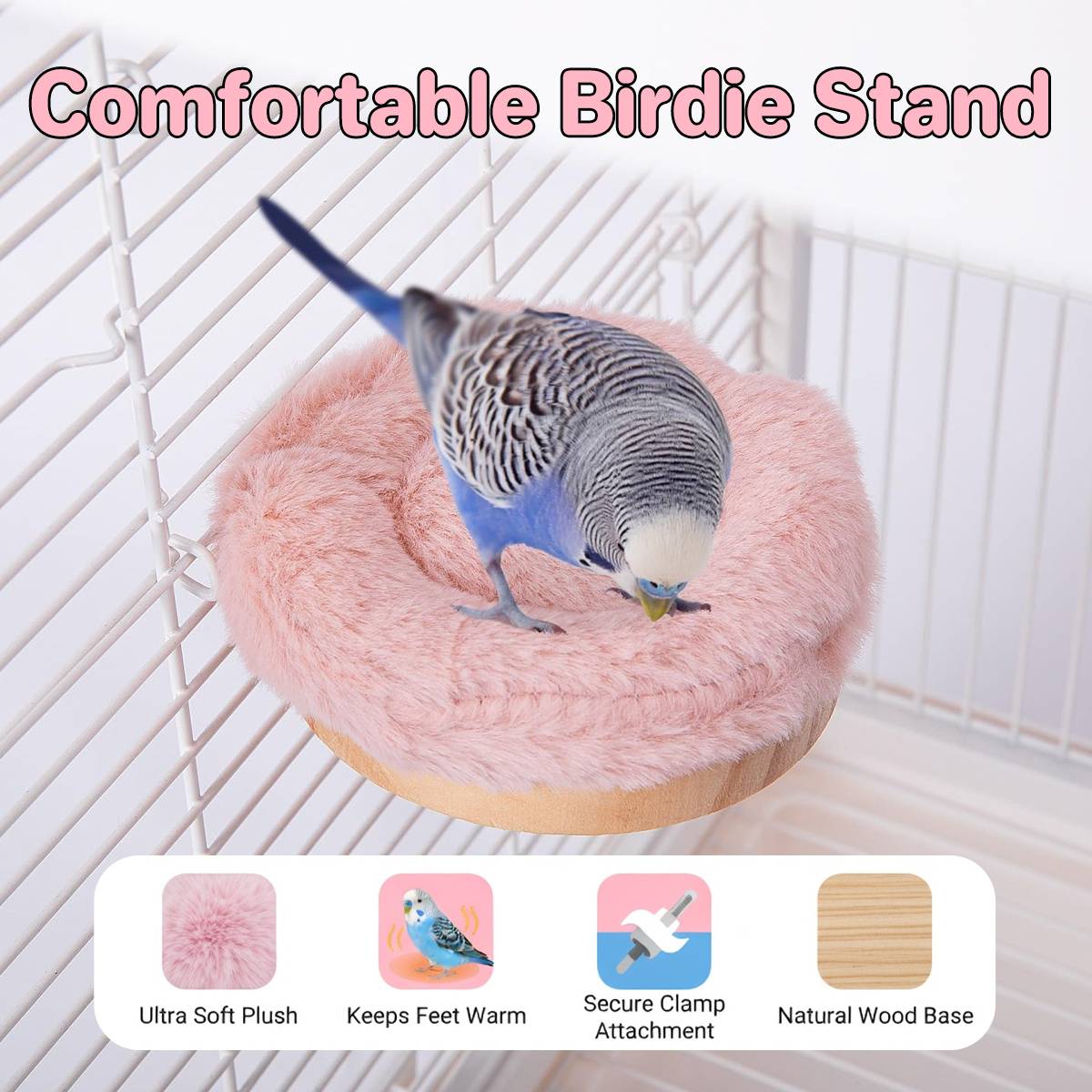 Plush Bird Perch Stand with Clamp | Comfortable Platform for Parrots