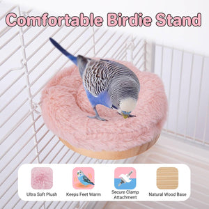 Plush Bird Perch Stand with Clamp | Comfortable Platform for Parrots