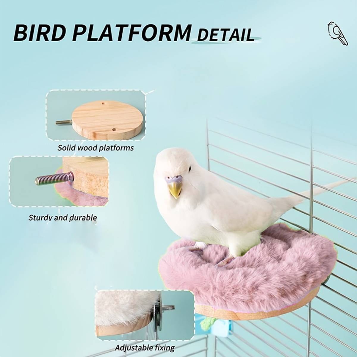 Plush Bird Perch Stand with Clamp | Comfortable Platform for Parrots