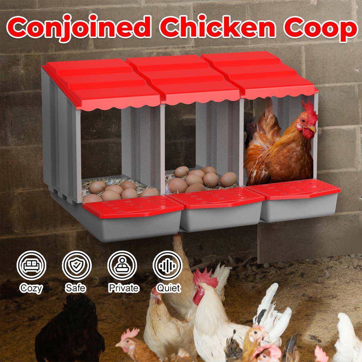 3-Compartment Chicken Nesting Box | Egg Laying Coop for Poultry