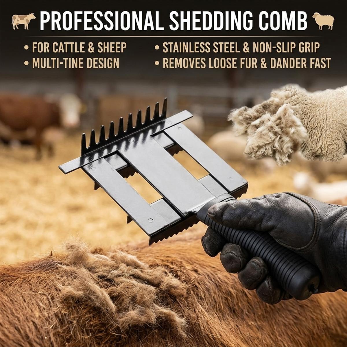 Livestock Shedding Comb for Cattle, Horses & Sheep Grooming