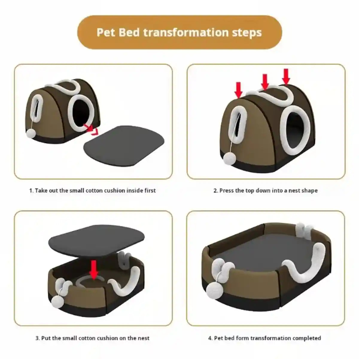 Convertible Cat Bed House Dual-Use Foldable Pet Nest