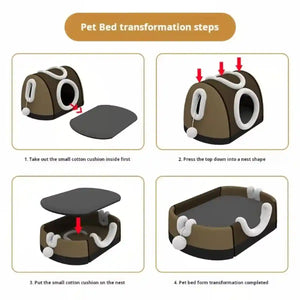 Convertible Cat Bed House Dual-Use Foldable Pet Nest