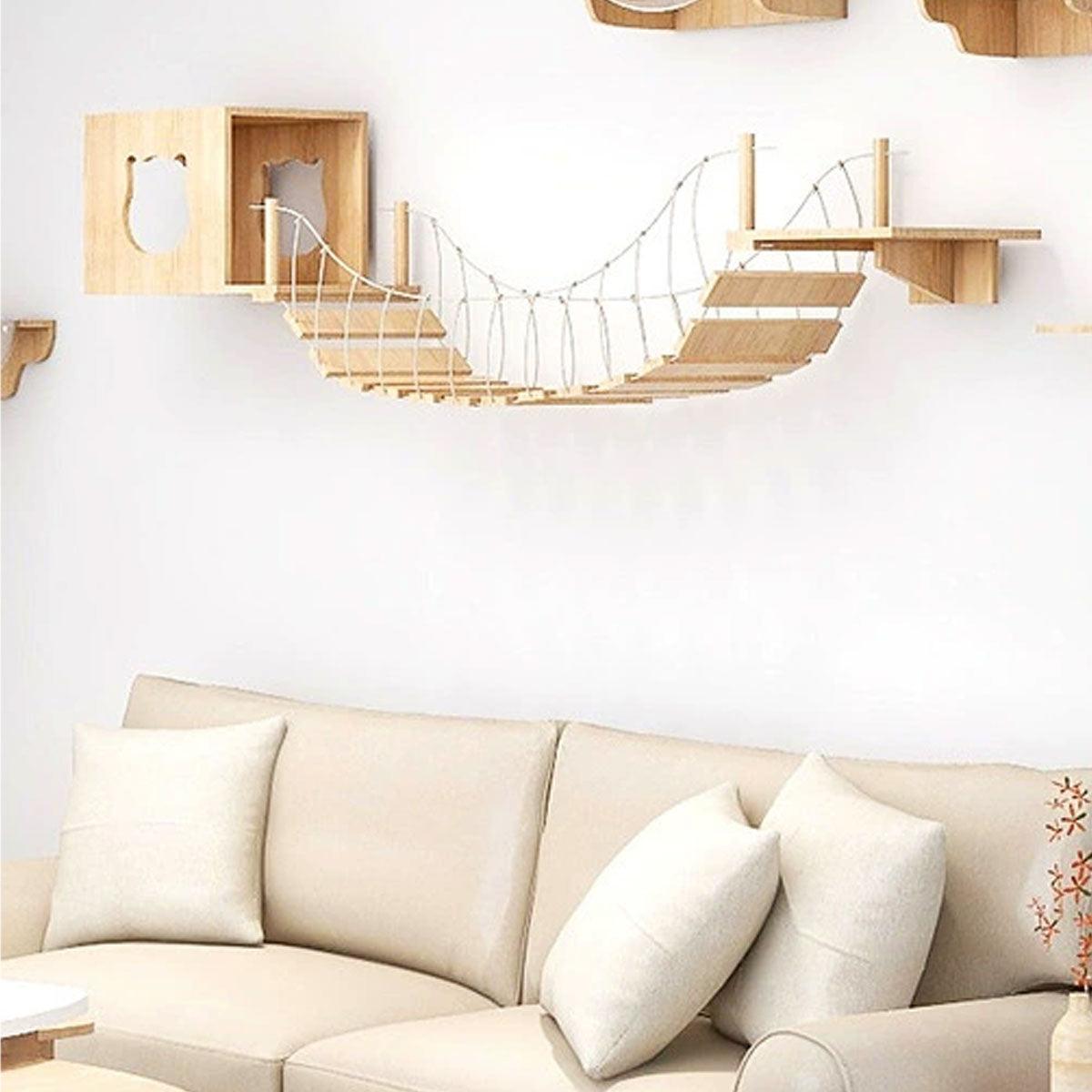 Modern Cat Wall Furniture – Space-Saving Wooden Cat Bridge & Condo Set