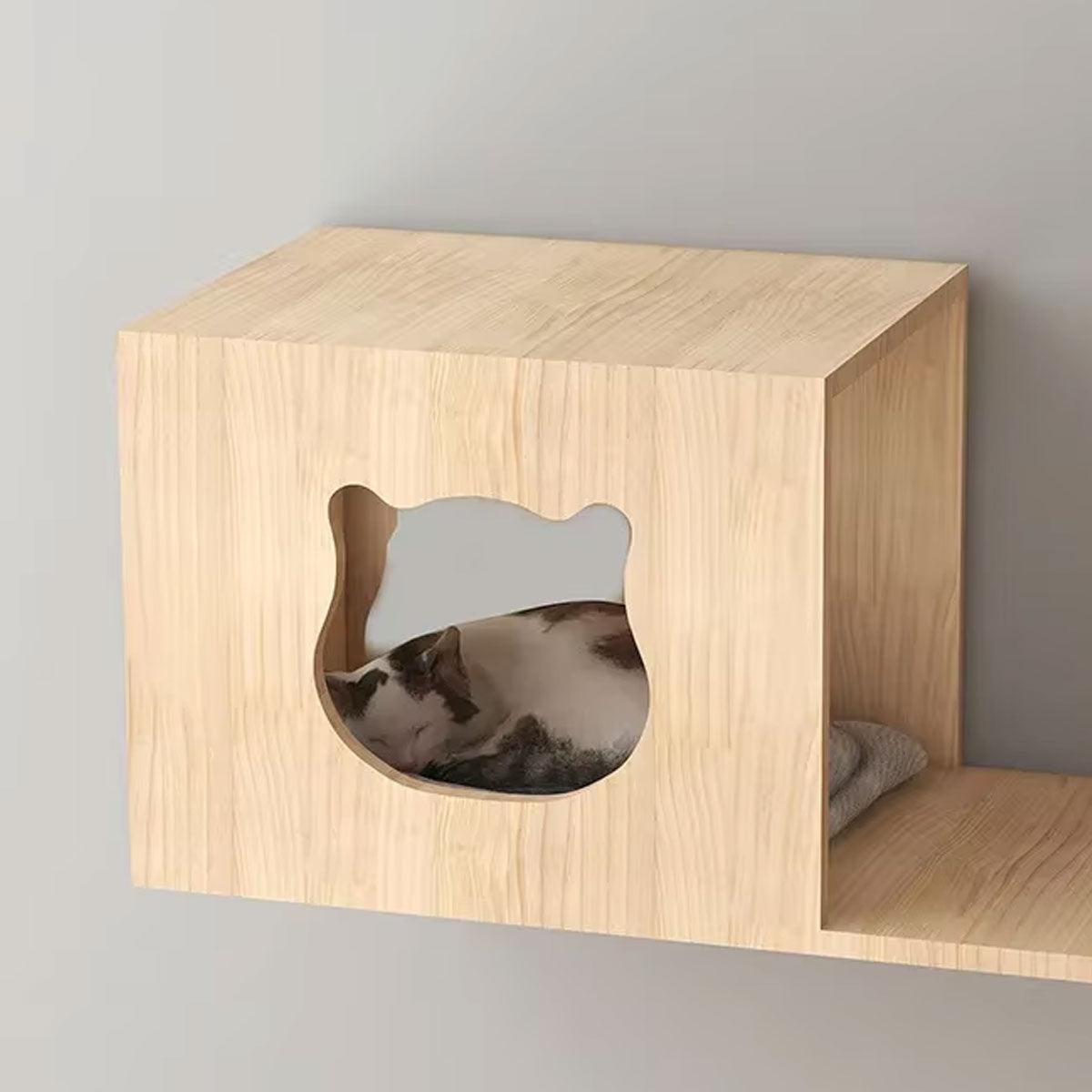 Modern Cat Wall Furniture – Space-Saving Wooden Cat Bridge & Condo Set