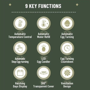 24 Egg Incubator Auto Turn Humidity Display Water Refill