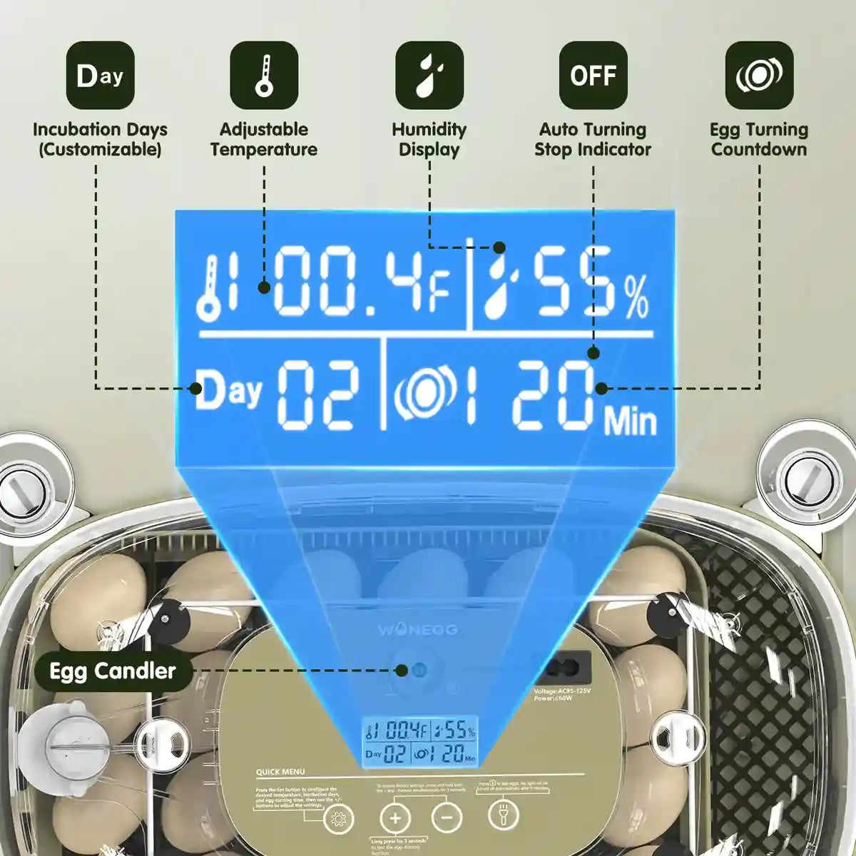 24 Egg Incubator Auto Turn Humidity Display Water Refill