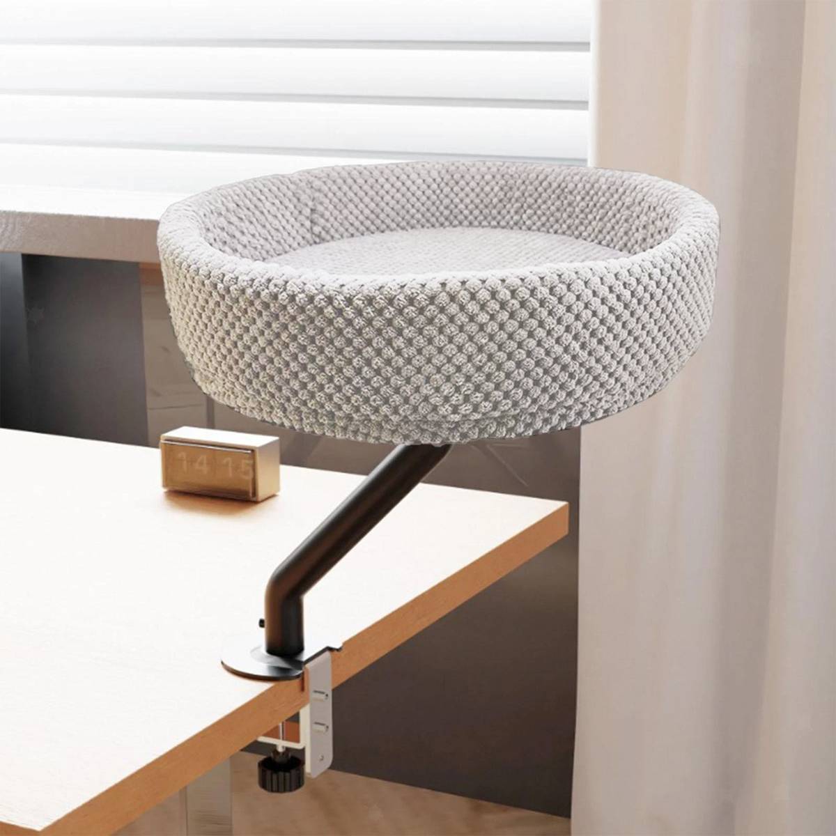 Adjustable Desktop Cat Bed for Table Edge Clamp-On Flannel Cat Lounge