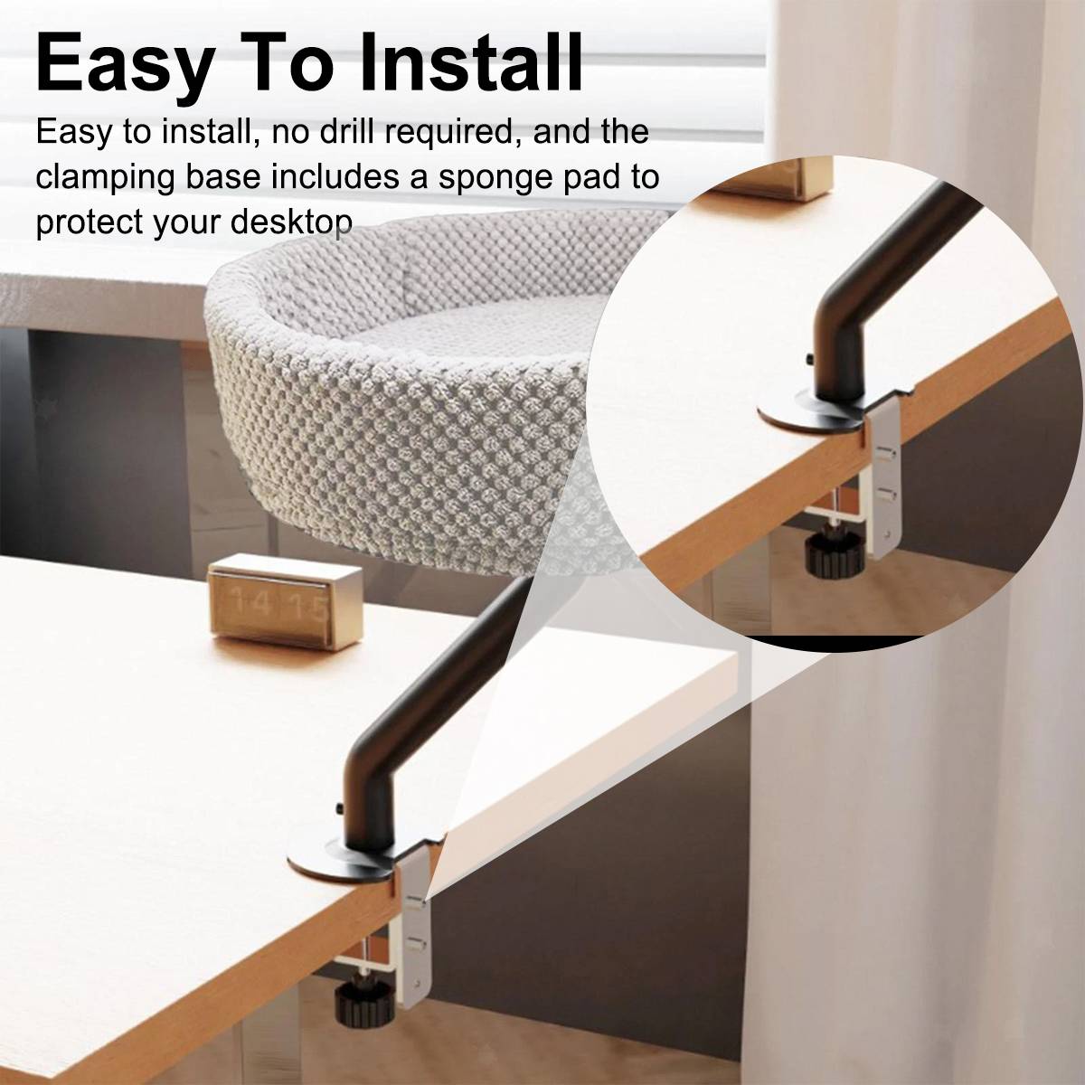 Adjustable Desktop Cat Bed for Table Edge Clamp-On Flannel Cat Lounge