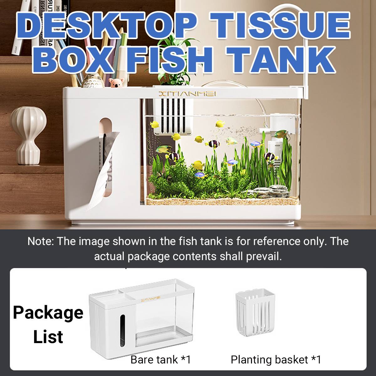 Desktop Aquarium - Mini Office Fish Tank with Tissue Dispenser