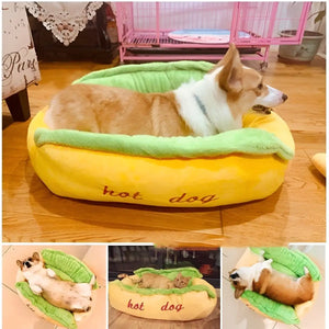 Hot Dog Shape Pet Bed Plush Sofa for Cats & Small Dogs