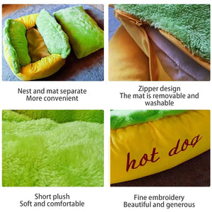 Hot Dog Shape Pet Bed Plush Sofa for Cats & Small Dogs