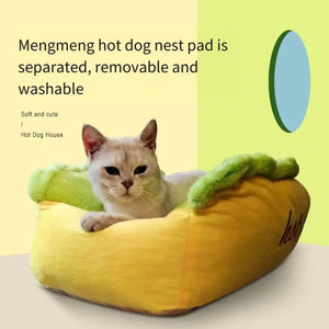 Hot Dog Shape Pet Bed Plush Sofa for Cats & Small Dogs