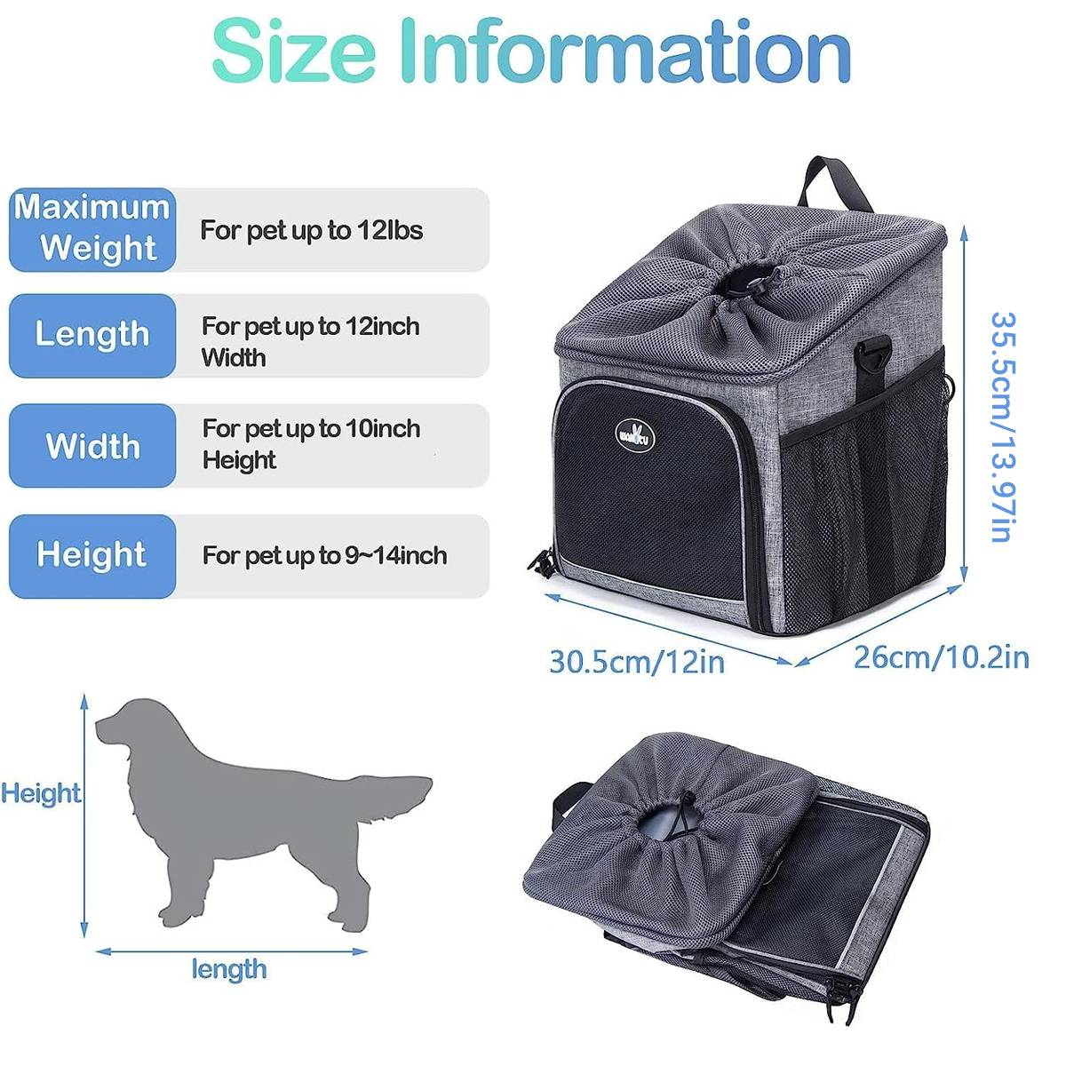Wakytu Dog Bike Basket Carrier With Rain Cover