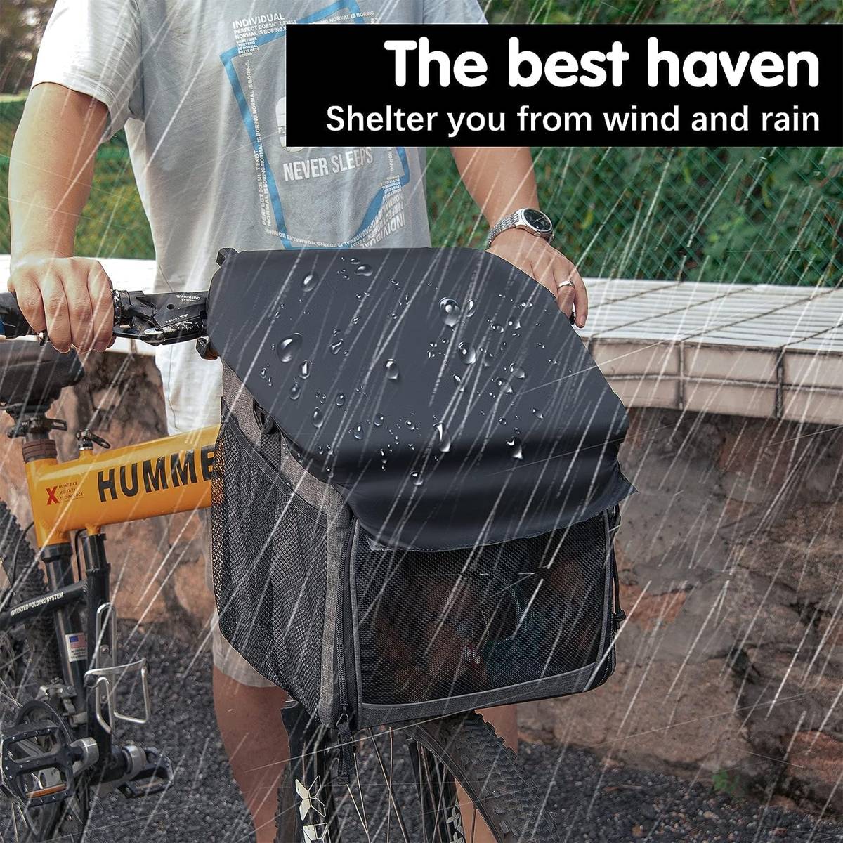 Wakytu Dog Bike Basket Carrier With Rain Cover