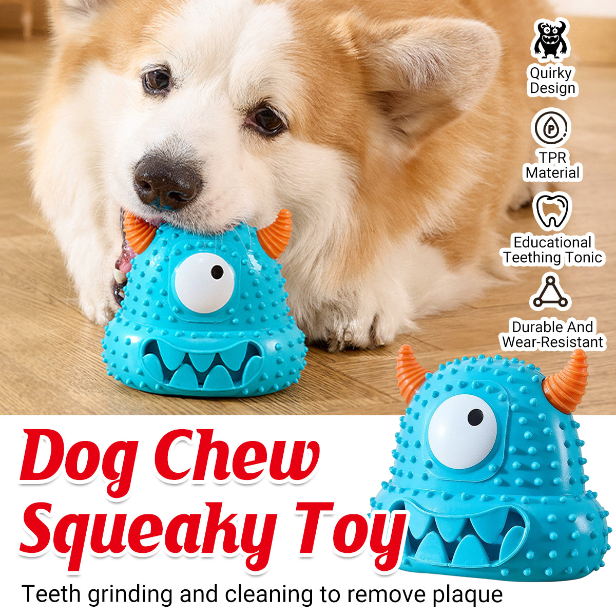 Dog Chew Toy Squeaky Monster Treat Dispenser
