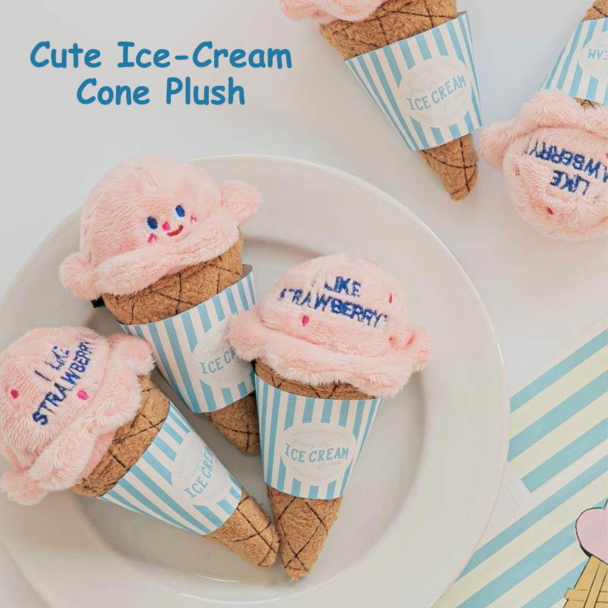 Ice Cream Cone Dog Chew Toy Plush With Squeaker