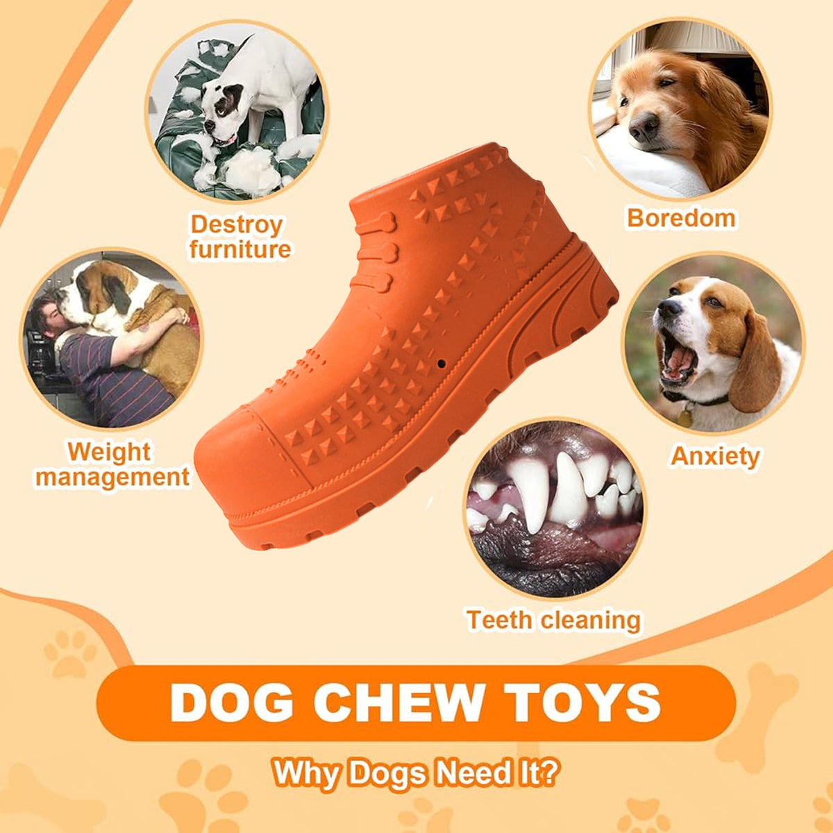 Dog Chew Toy Durable Squeaky Rubber Shoe for Dental Cleaning