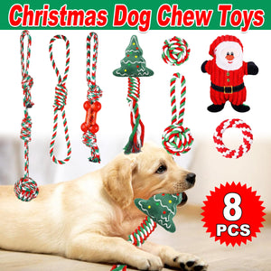 Christmas Dog Toy Set 8pcs Cotton Rope Chew & Play Toys