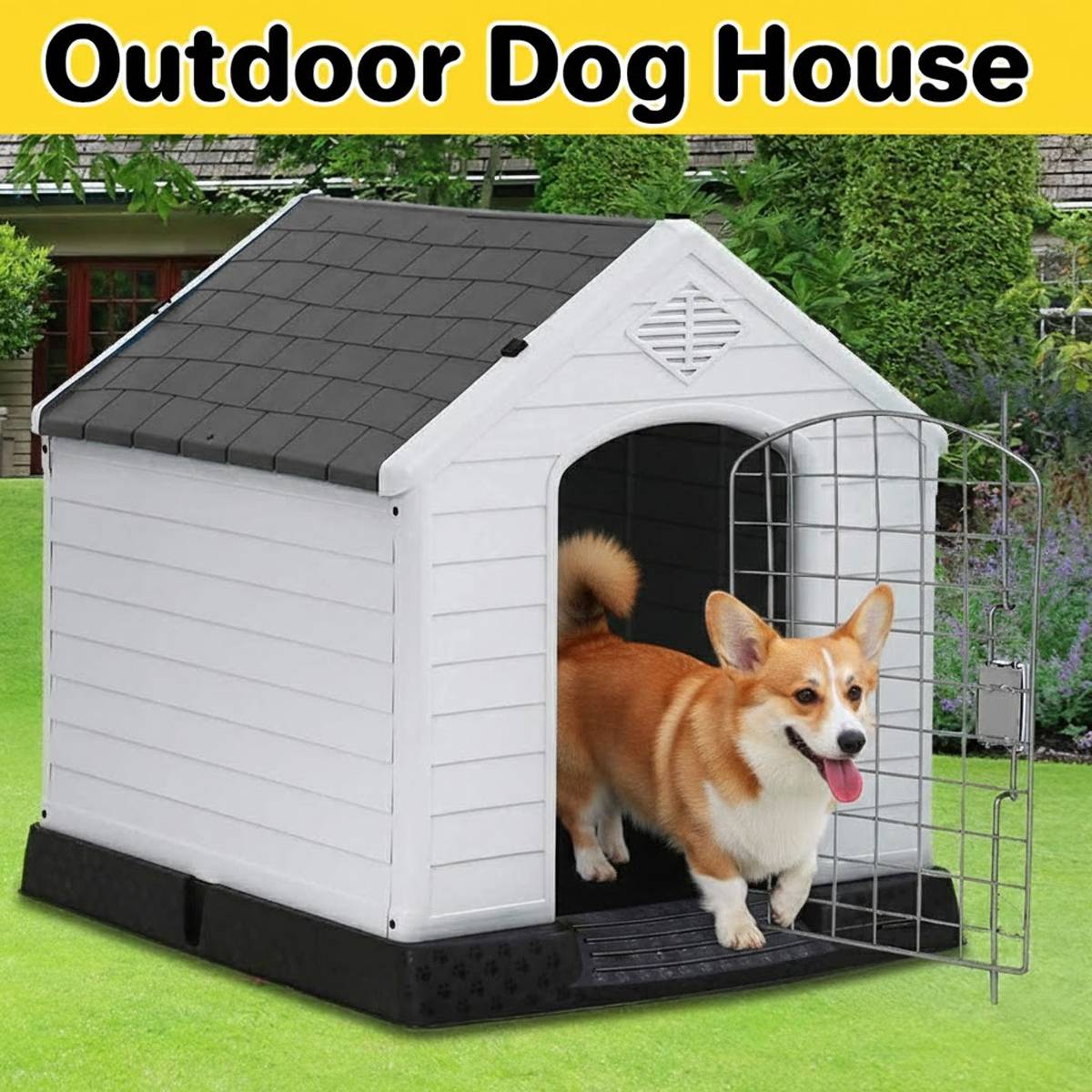Durable Outdoor Dog House Waterproof Plastic Kennel with Lockable Door